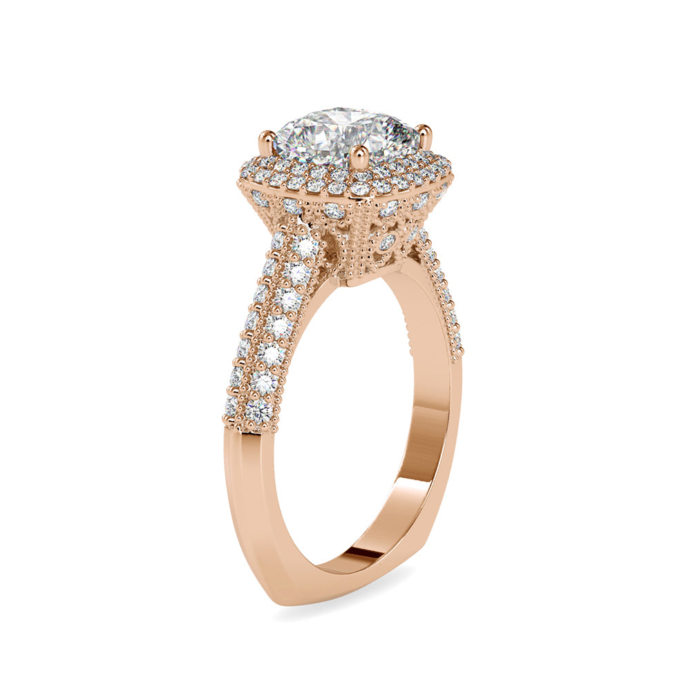 SKU: 0102 (14K) Milgrain Double Halo Radiant Engagment Ring in Rose Gold.