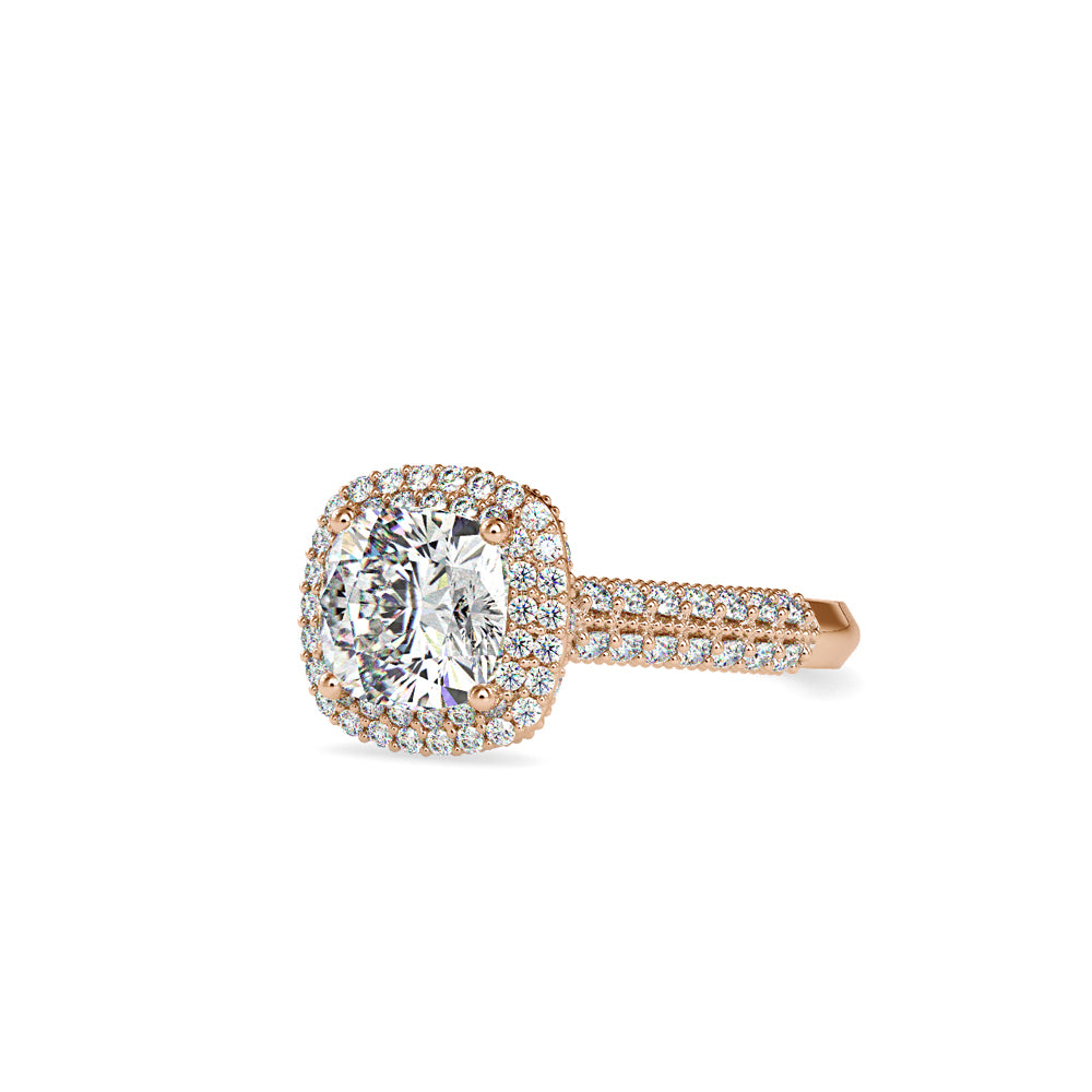 SKU: 0102 (10K) Milgrain Double Halo Radiant Engagment Ring in Rose Gold.