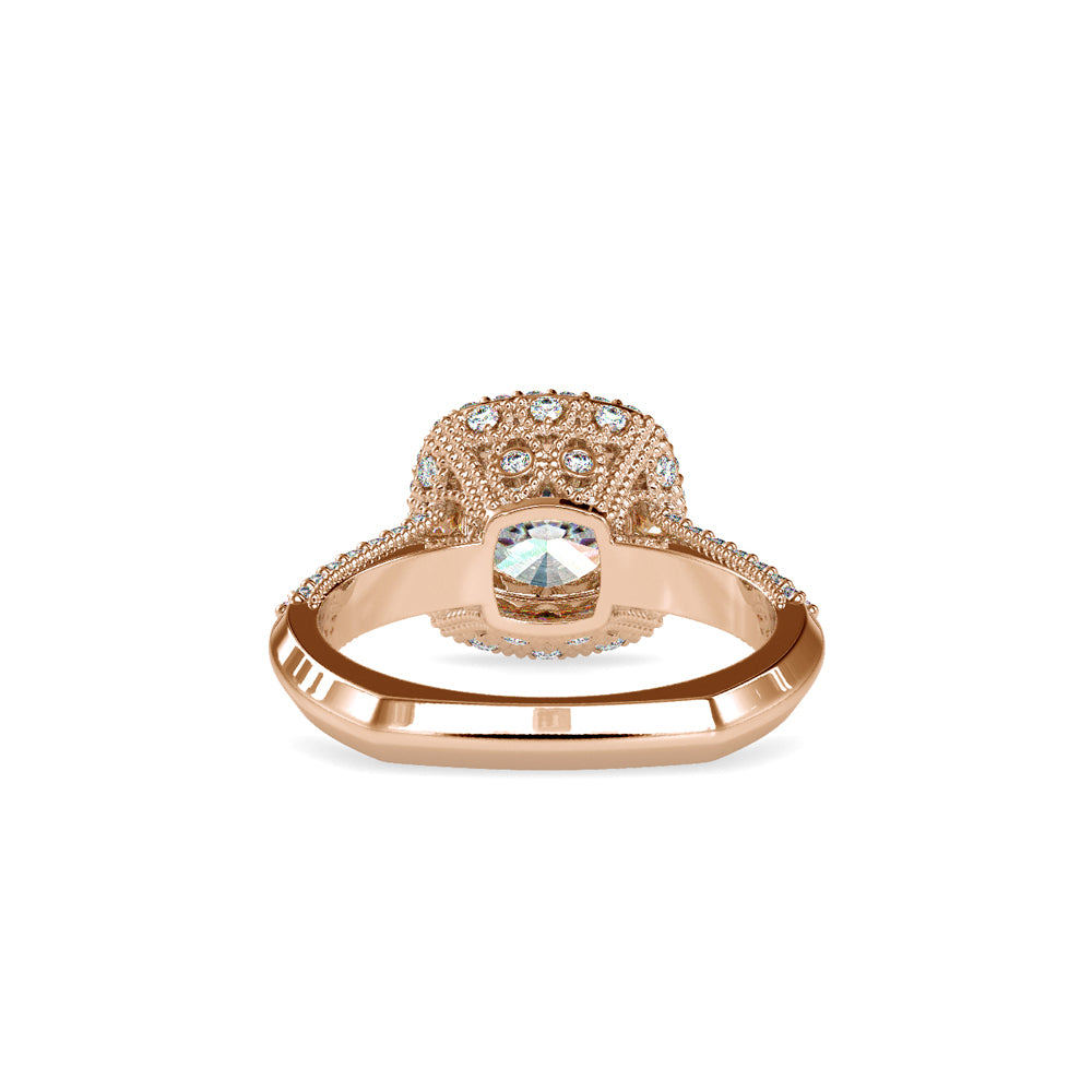SKU: 0102 (10K) Milgrain Double Halo Radiant Engagment Ring in Rose Gold.