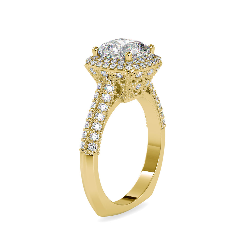 SKU: 0102 (14K) Milgrain Double Halo Radiant Engagment Ring in Rose Gold.