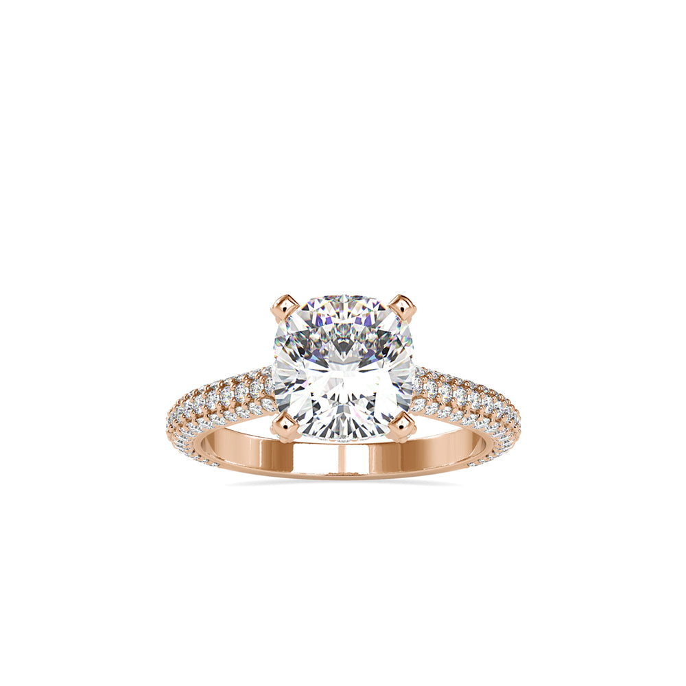 SKU: 0103 (10K) Classic Solitair Engagment Ring  Flawless Pave Band in Rose Gold.