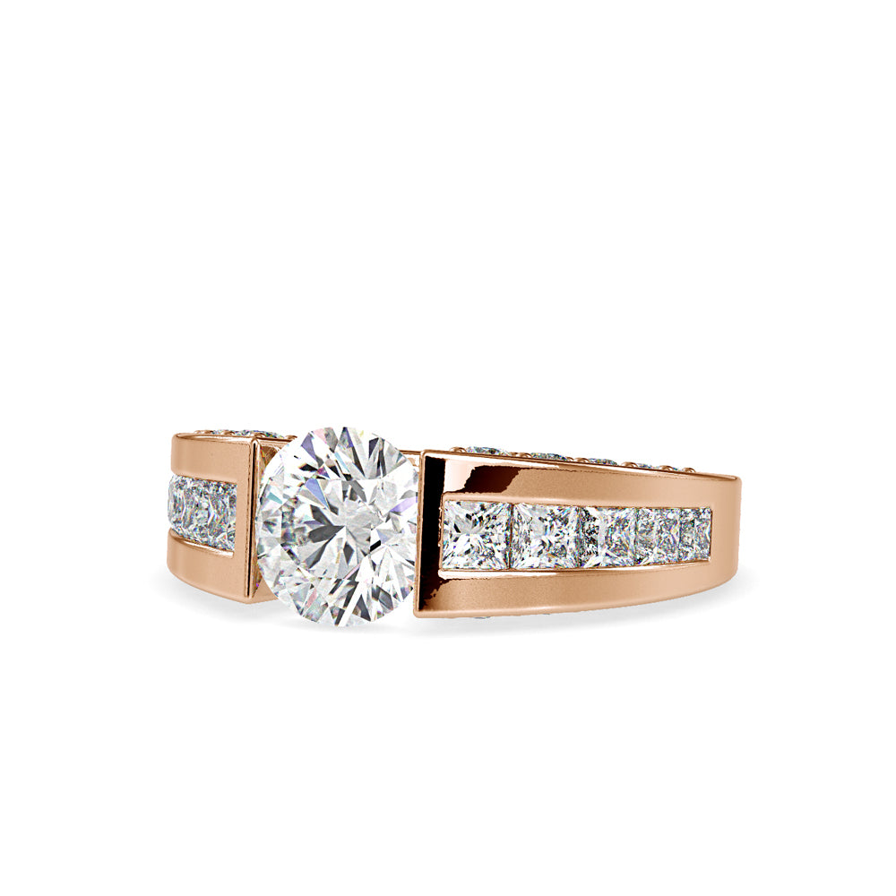 SKU: 0109 (18K) Round Tension-set Solitaire With Wide Diamond Shank Ring in Rose Gold.