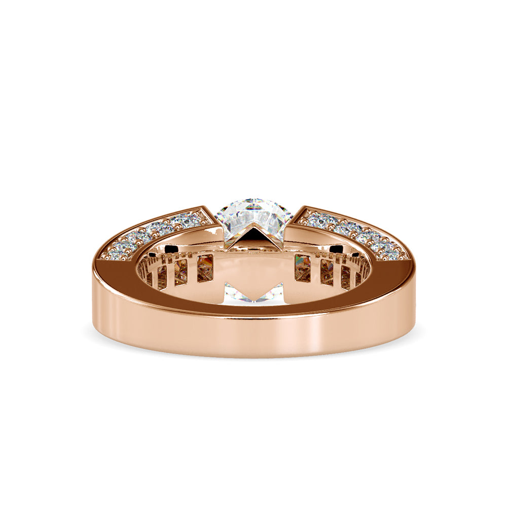 SKU: 0109 (14K) Round Tension-set Solitaire With Wide Diamond Shank Ring in Rose Gold.