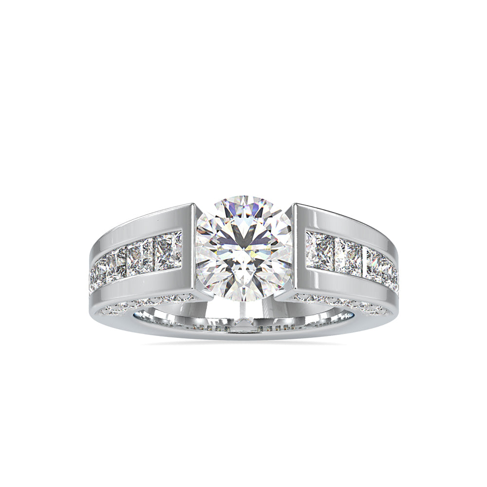 SKU: 0109 (14K) Round Tension-set Solitaire With Wide Diamond Shank Ring in Rose Gold.