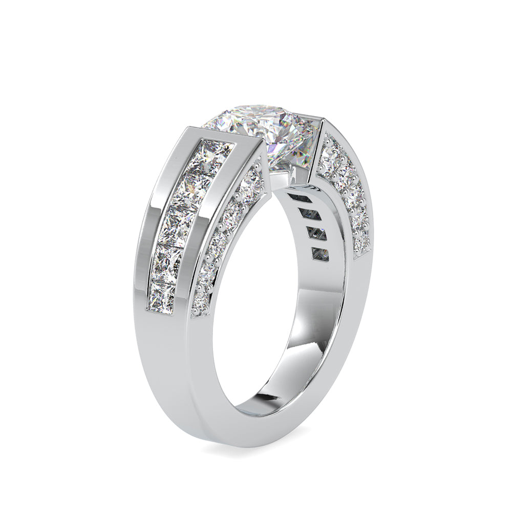 SKU: 0109 (10K) Round Tension-set Solitaire With Wide Diamond Shank Ring in Rose Gold.