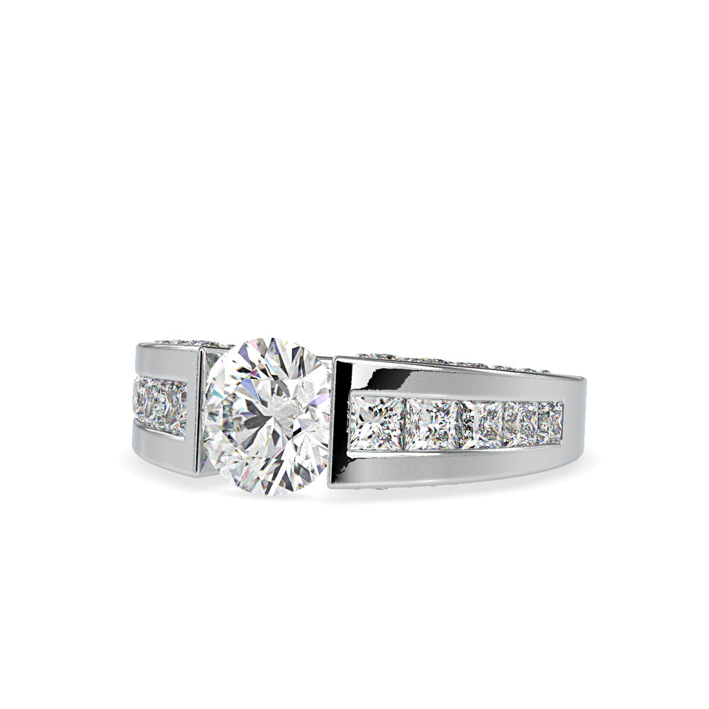 SKU: 0109 (18K) Round Tension-set Solitaire With Wide Diamond Shank Ring in Rose Gold.