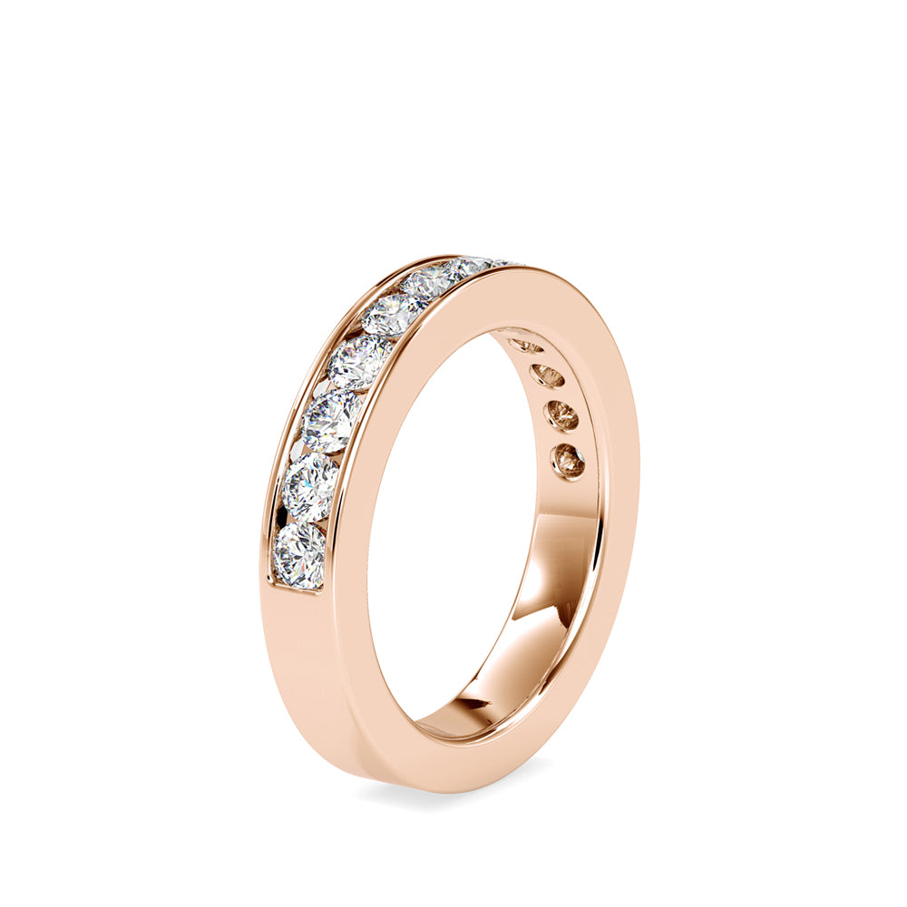 SKU: 0110 (18K) Wide Channel-set Wedding Band in Rose Gold.