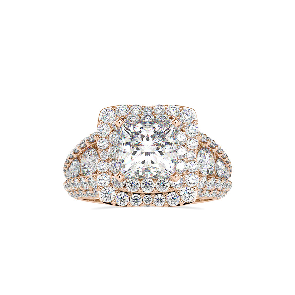 SKU: 0112 (10K) Crowned Cushion-Cut Double Halo Engagment Ring in Rose Gold.