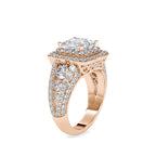 SKU: 0112 (10K) Crowned Cushion-Cut Double Halo Engagment Ring in Rose Gold.