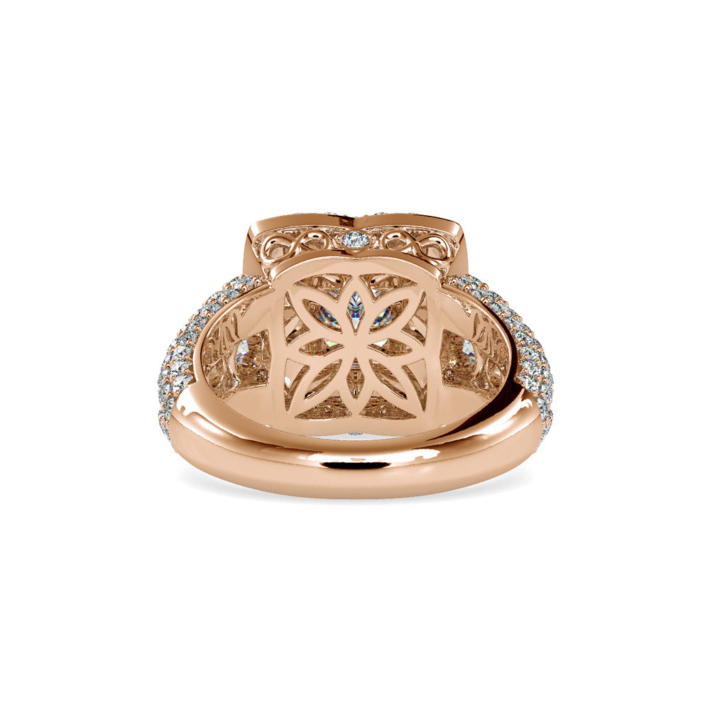 SKU: 0112 (18K) Crowned Cushion-Cut Double Halo Engagment Ring in Rose Gold.