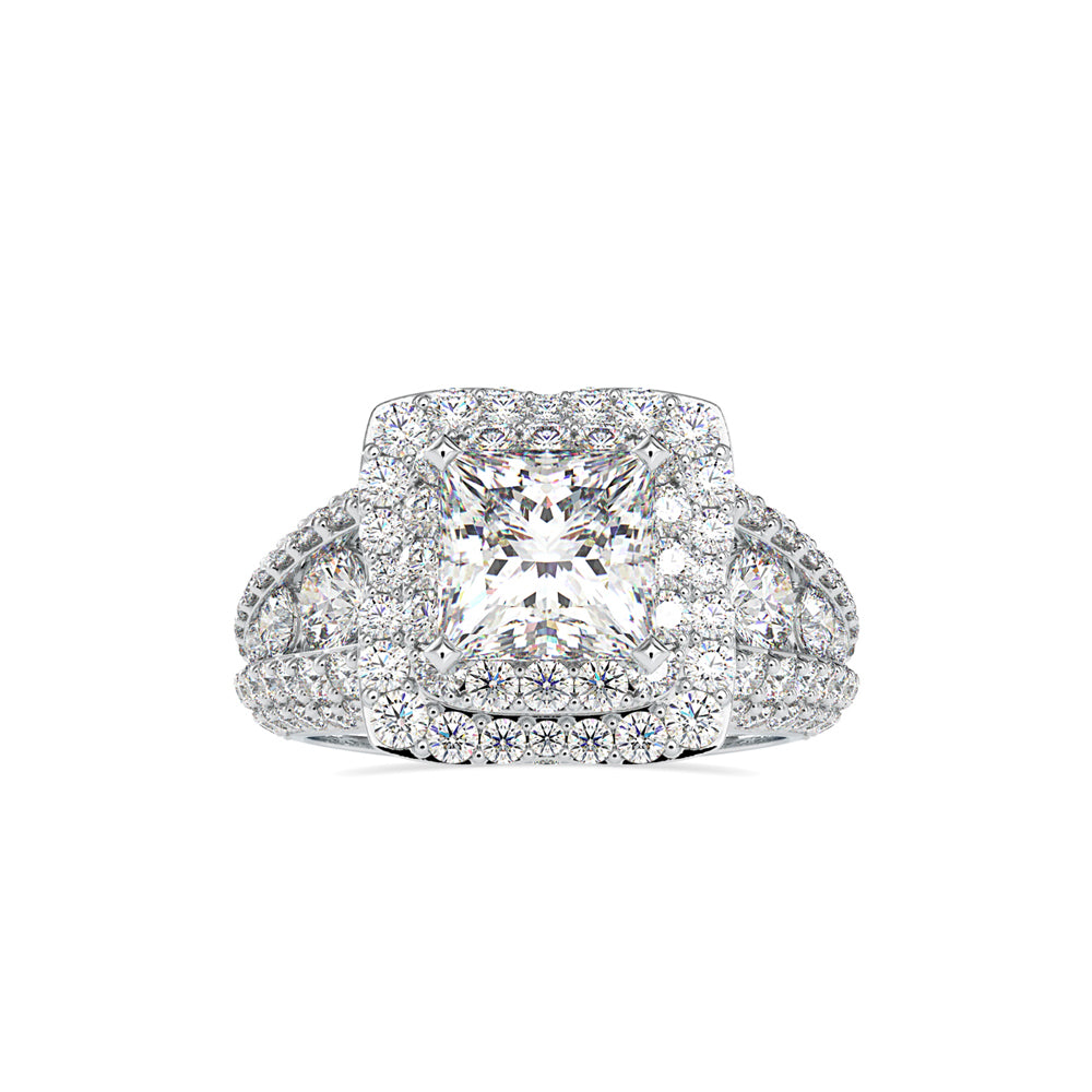 SKU: 0112 (18K) Crowned Cushion-Cut Double Halo Engagment Ring in Rose Gold.