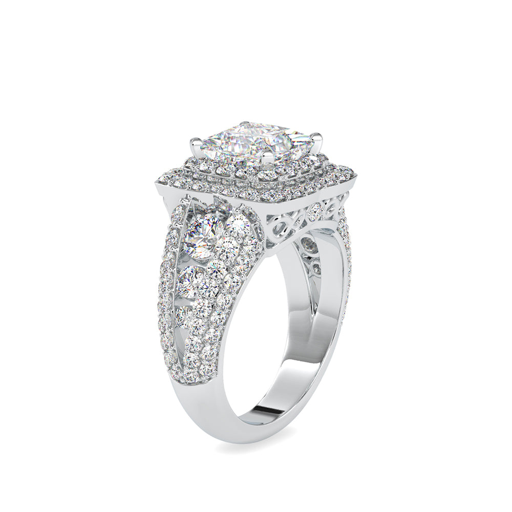 SKU: 0112 (14K) Crowned Cushion-Cut Double Halo Engagment Ring in Rose Gold.