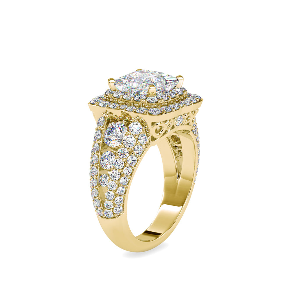 SKU: 0112 (10K) Crowned Cushion-Cut Double Halo Engagment Ring in Rose Gold.