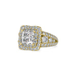 SKU: 0112 (14K) Crowned Cushion-Cut Double Halo Engagment Ring in Rose Gold.