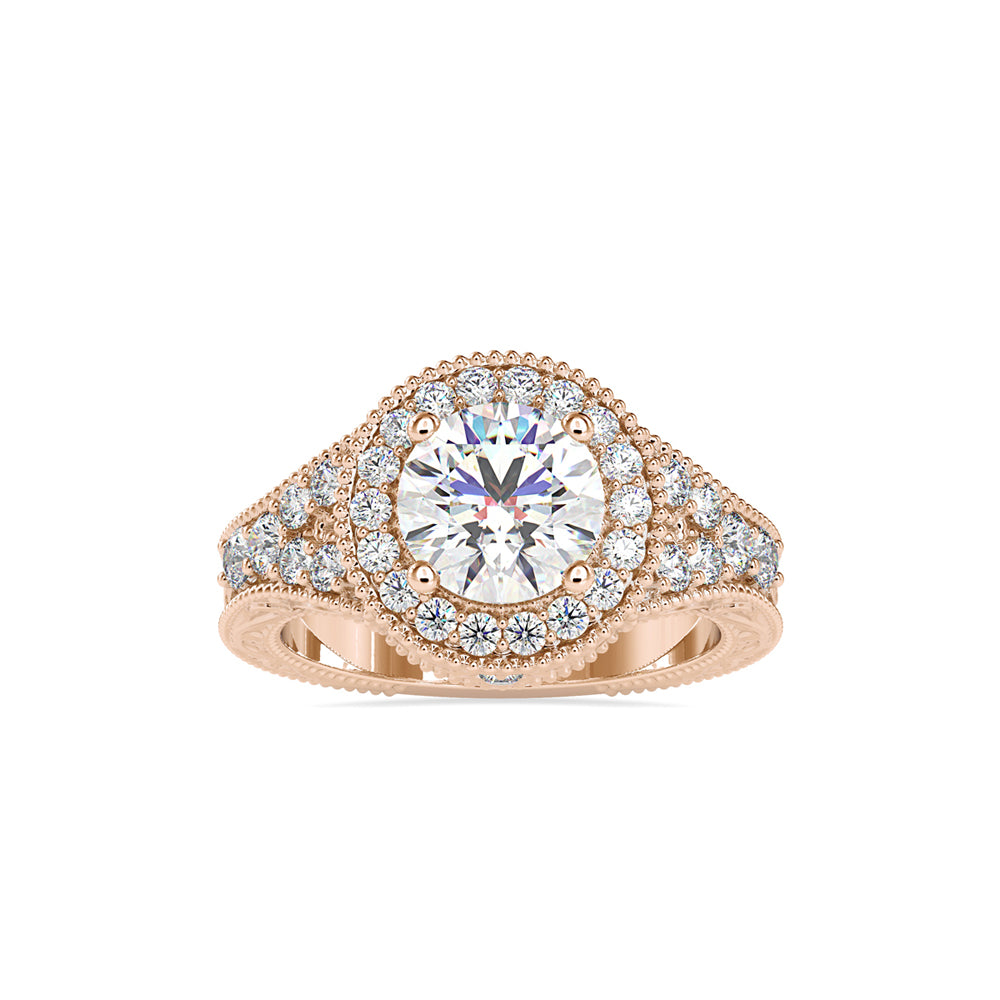 SKU: 0113 (10K) Vintage Filigree Round Halo Engagment Ring in Rose Gold.