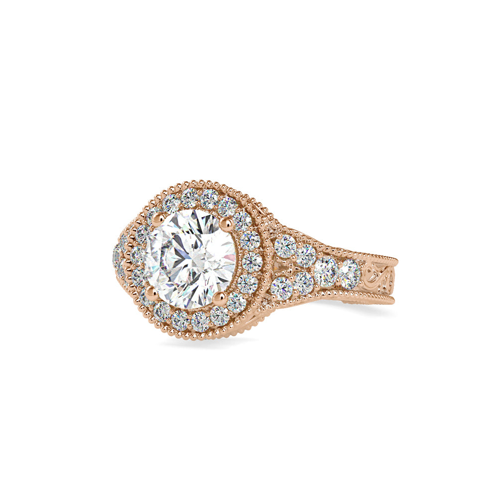 SKU: 0113 (18K) Vintage Filigree Round Halo Engagment Ring in Rose Gold.