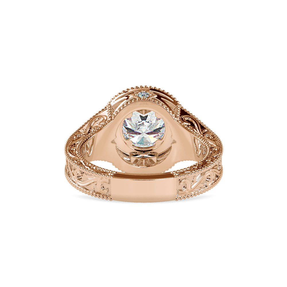 SKU: 0113 (22K) Vintage Filigree Round Halo Engagment Ring in Rose Gold.