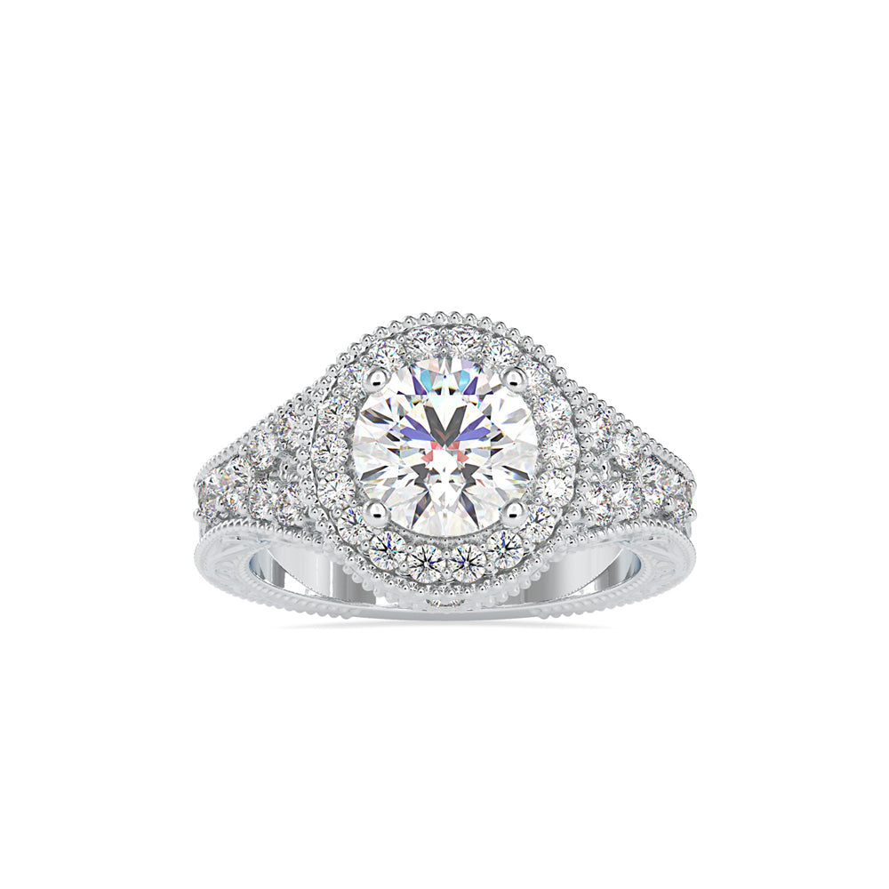 SKU: 0113 (18K) Vintage Filigree Round Halo Engagment Ring in Rose Gold.