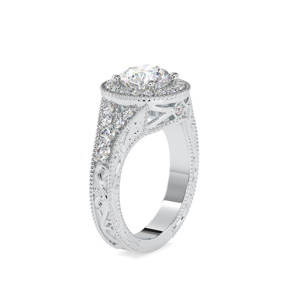 SKU: 0113 (18K) Vintage Filigree Round Halo Engagment Ring in Rose Gold.
