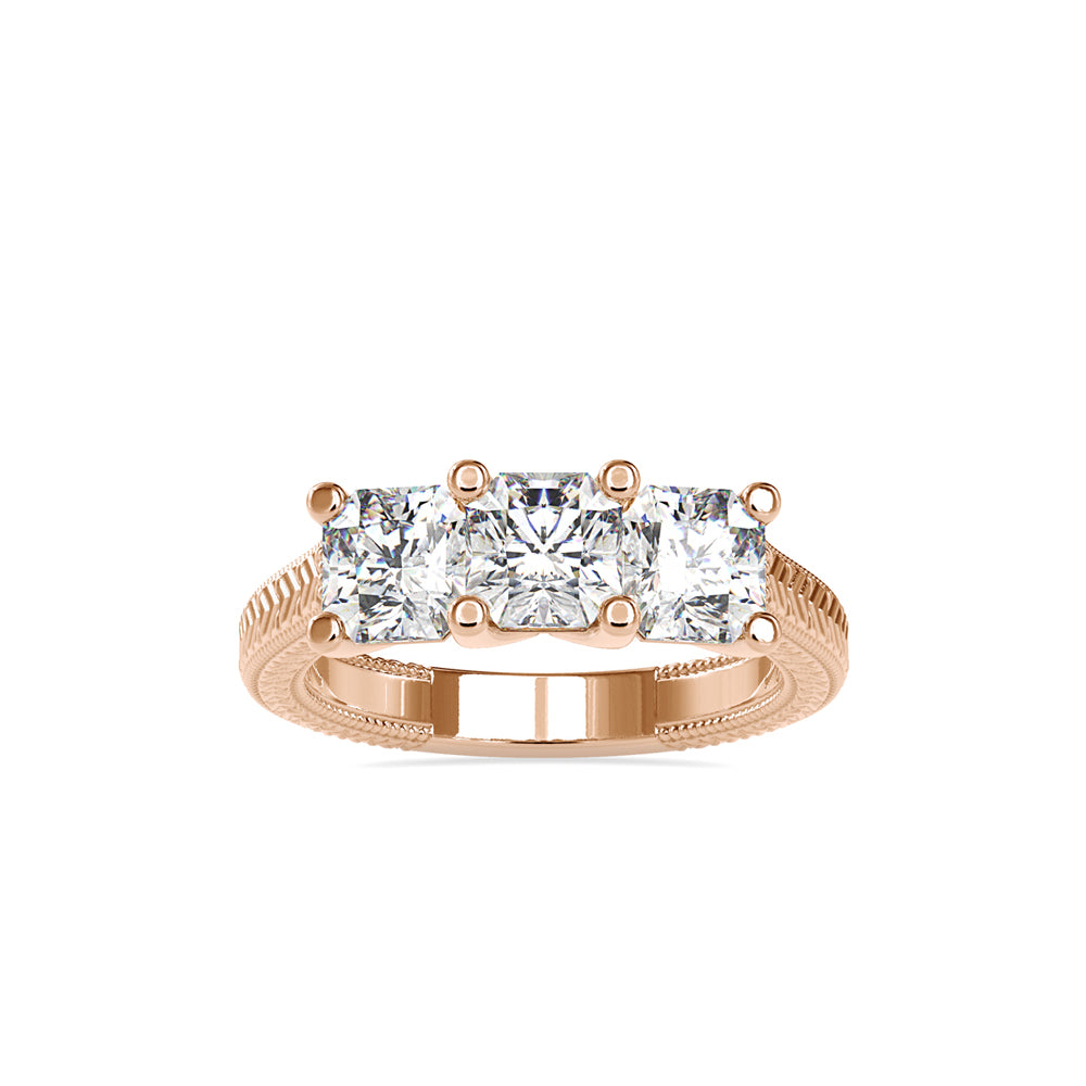 SKU: 0115 (22K) Vintage Filigree Three-Stone Engagment Ring in Rose Gold.