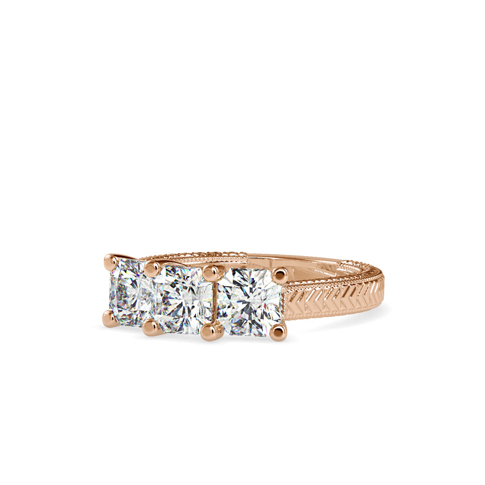 SKU: 0115 (22K) Vintage Filigree Three-Stone Engagment Ring in Rose Gold.