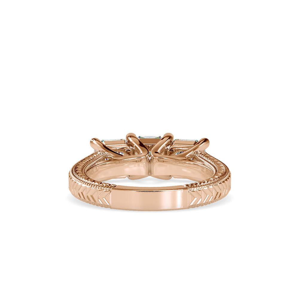 SKU: 0115 (22K) Vintage Filigree Three-Stone Engagment Ring in Rose Gold.