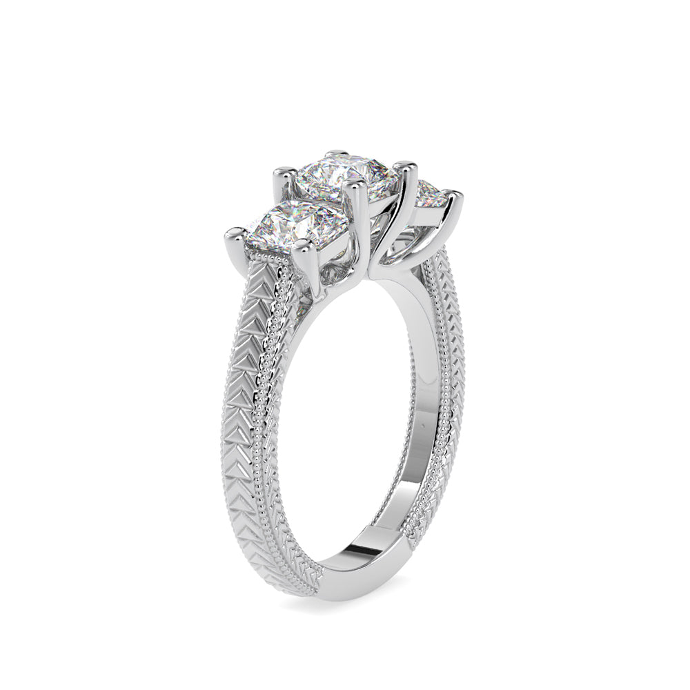 SKU: 0115 (18K) Vintage Filigree Three-Stone Engagment Ring in Rose Gold.