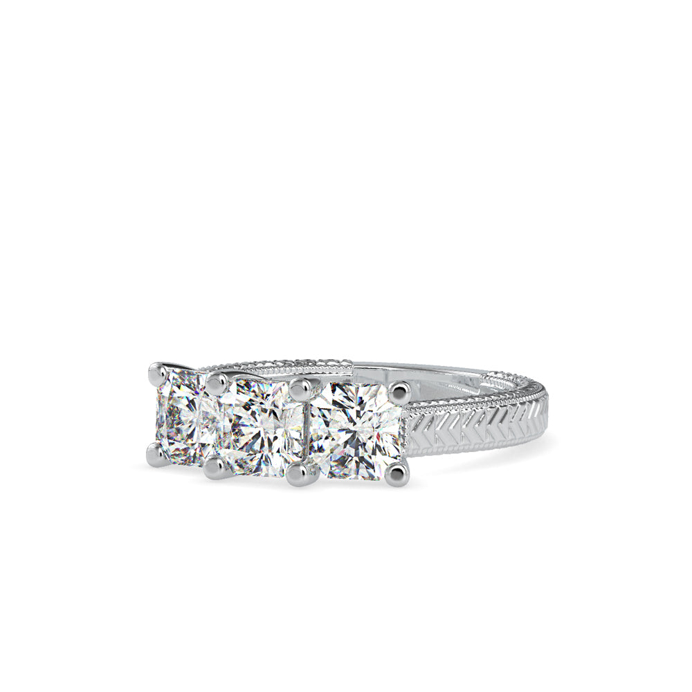 SKU: 0115 (14K) Vintage Filigree Three-Stone Engagment Ring in Rose Gold.