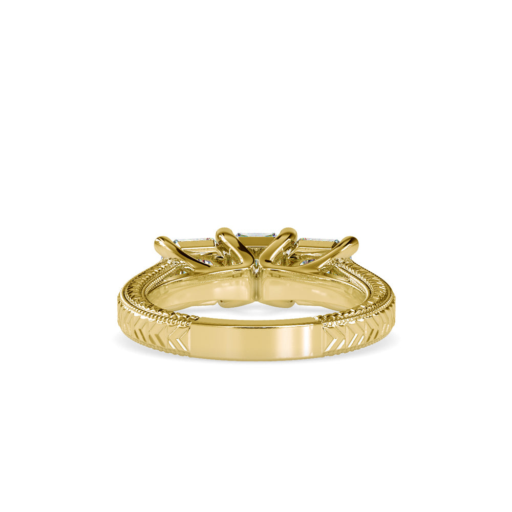 SKU: 0115 (10K) Vintage Filigree Three-Stone Engagment Ring in Rose Gold.