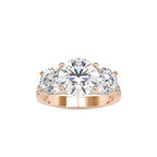 SKU: 0120 (10K) Vintage Triple-Diamond Engagment Ring in Rose Gold.