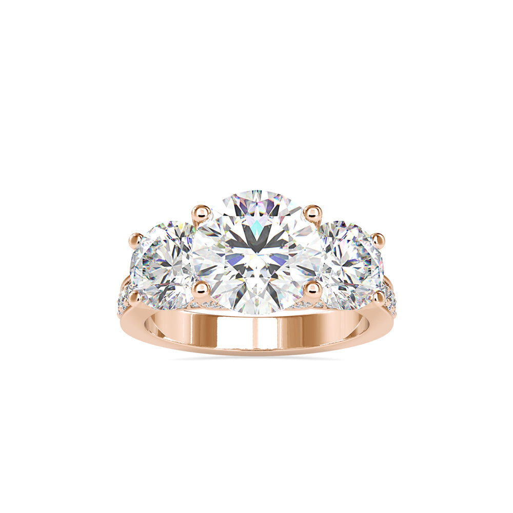 SKU: 0120 (10K) Vintage Triple-Diamond Engagment Ring in Rose Gold.