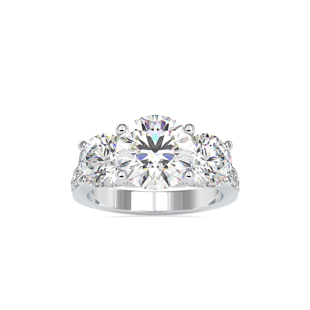 SKU: 0120 (18K) Vintage Triple-Diamond Engagment Ring in Rose Gold.