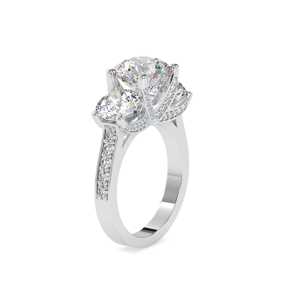 SKU: 0120 (14K) Vintage Triple-Diamond Engagment Ring in Rose Gold.