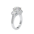 SKU: 0120 (14K) Vintage Triple-Diamond Engagment Ring in Rose Gold.