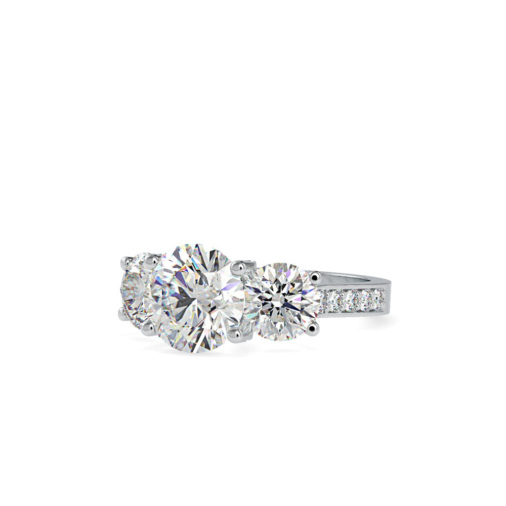 SKU: 0120 (10K) Vintage Triple-Diamond Engagment Ring in Rose Gold.