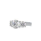 SKU: 0120 (10K) Vintage Triple-Diamond Engagment Ring in Rose Gold.