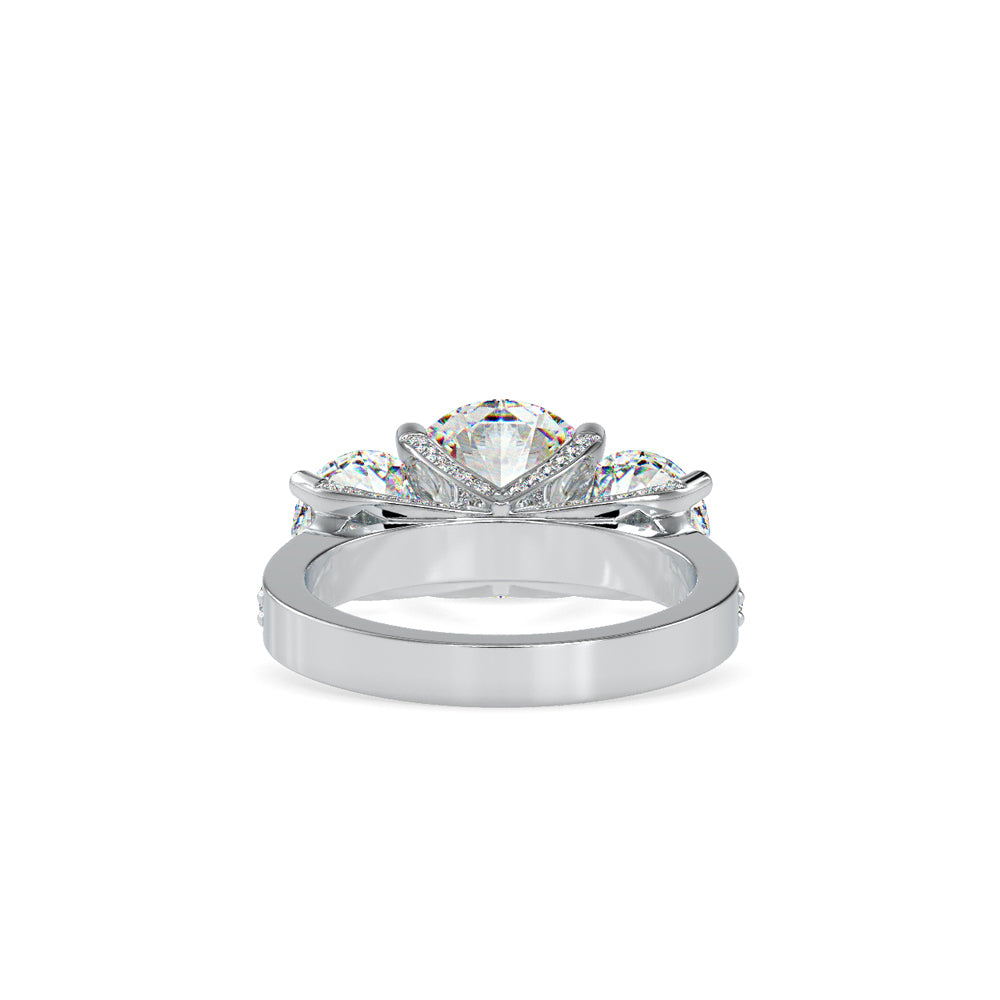 SKU: 0120 (22K) Vintage Triple-Diamond Engagment Ring in Rose Gold.