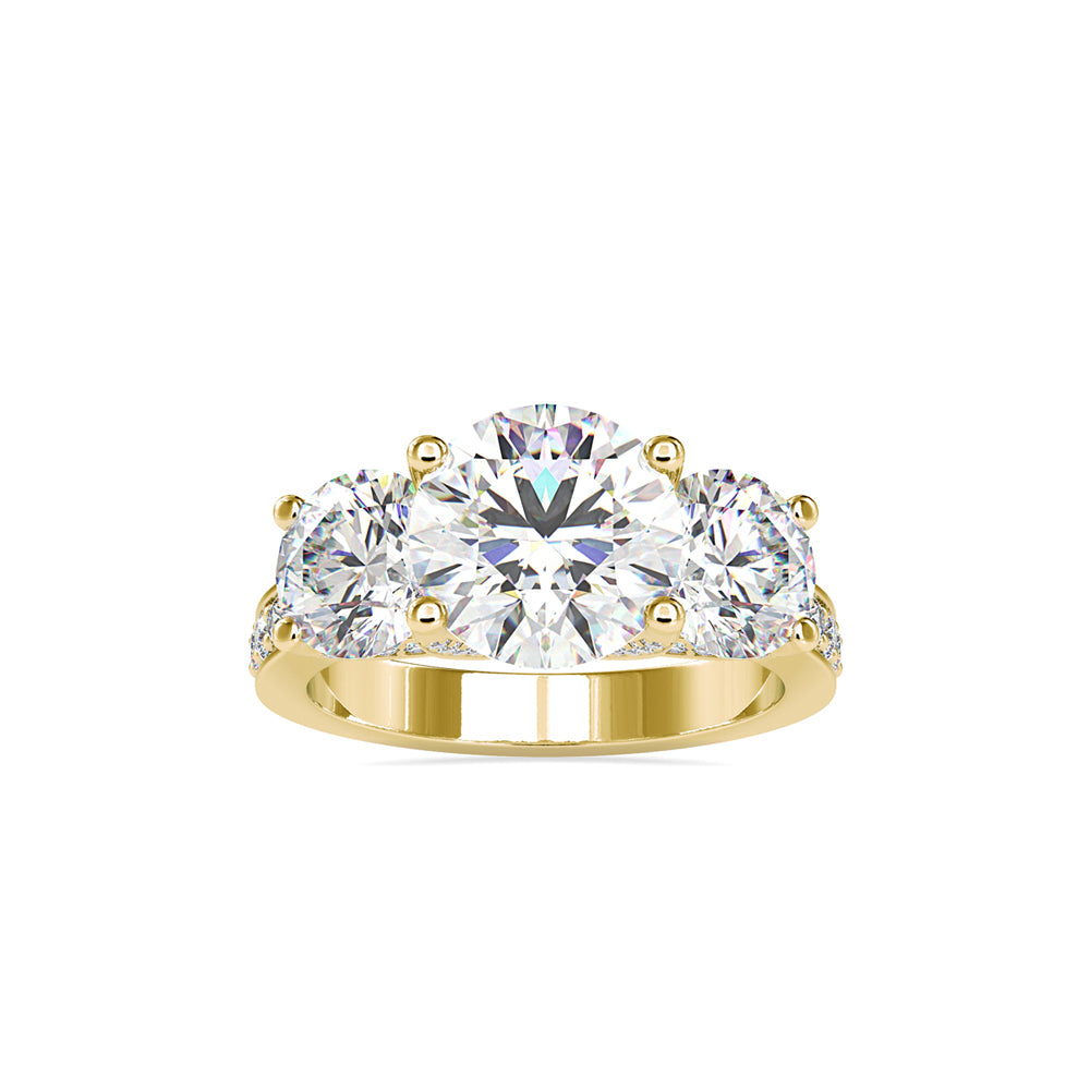 SKU: 0120 (10K) Vintage Triple-Diamond Engagment Ring in Rose Gold.