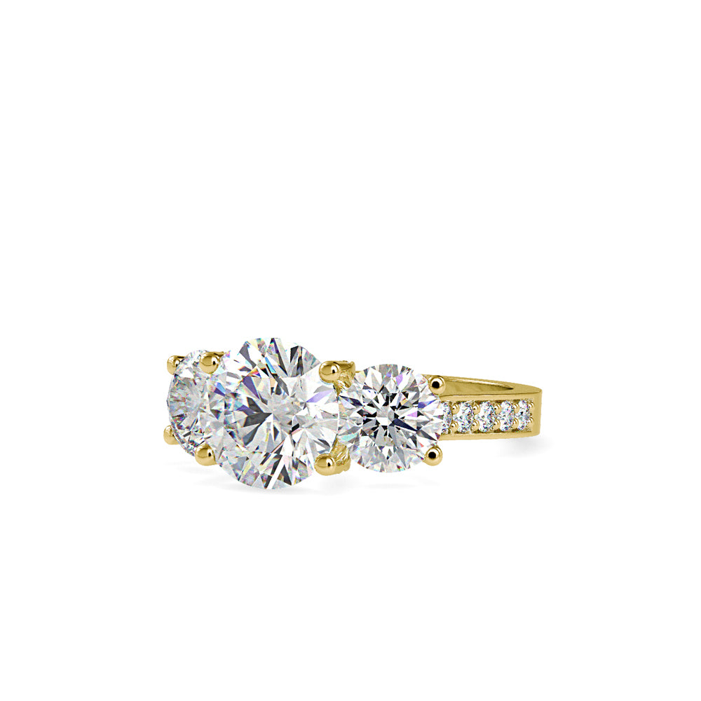 SKU: 0120 (14K) Vintage Triple-Diamond Engagment Ring in Rose Gold.