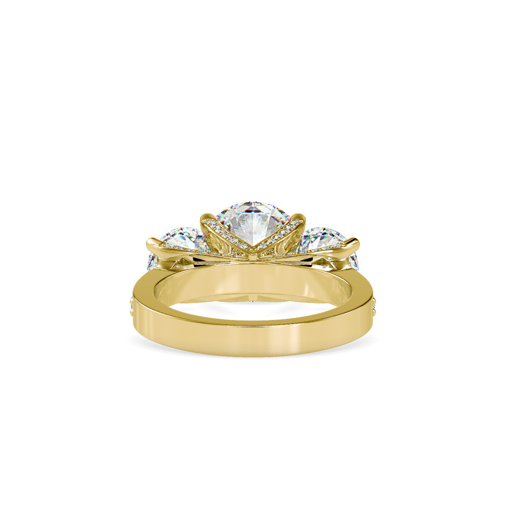 SKU: 0120 (10K) Vintage Triple-Diamond Engagment Ring in Rose Gold.