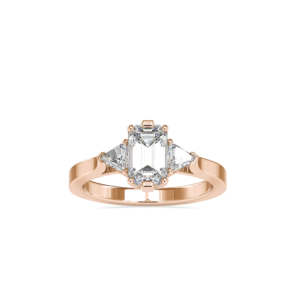 SKU: 0121 (22K)  Emerald Three-Stone Engagment Ring in Rose Gold.