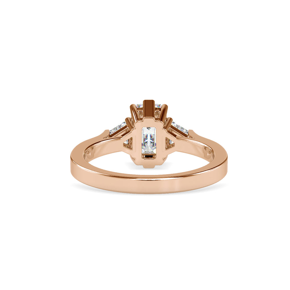 SKU: 0121 (18K)  Emerald Three-Stone Engagment Ring in Rose Gold.