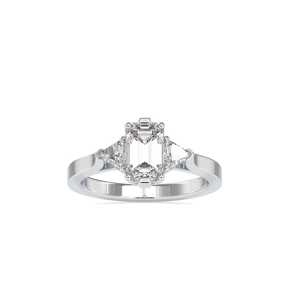 SKU: 0121 (10K)  Emerald Three-Stone Engagment Ring in Rose Gold.