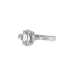SKU: 0121 (14K)  Emerald Three-Stone Engagment Ring in Rose Gold.