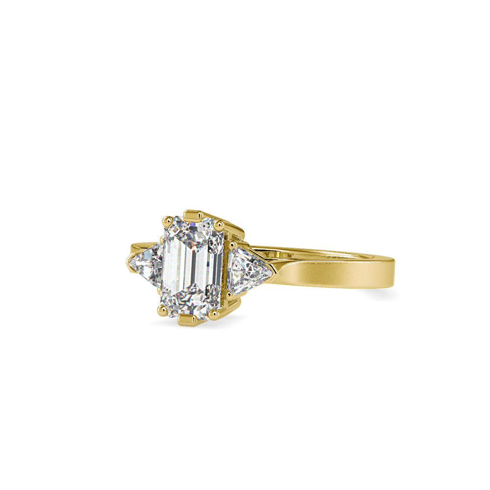 SKU: 0121 (14K)  Emerald Three-Stone Engagment Ring in Rose Gold.