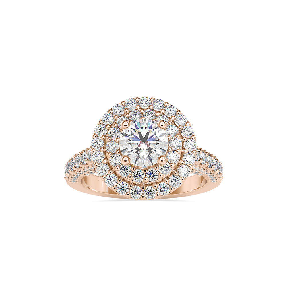 SKU: 0122 (18K) Dazzling Round Double Halo Engagment Ring in Rose Gold.