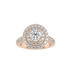 SKU: 0122 (18K) Dazzling Round Double Halo Engagment Ring in Rose Gold.