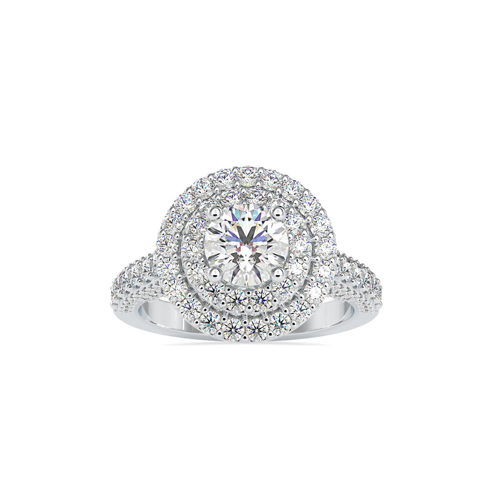 SKU: 0122 (18K) Dazzling Round Double Halo Engagment Ring in Rose Gold.