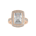 SKU: 0123 (14K) Bezel set Radiant Halo Engagment Ring in Rose Gold.