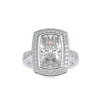 SKU: 0123 (22K) Bezel set Radiant Halo Engagment Ring in Rose Gold.